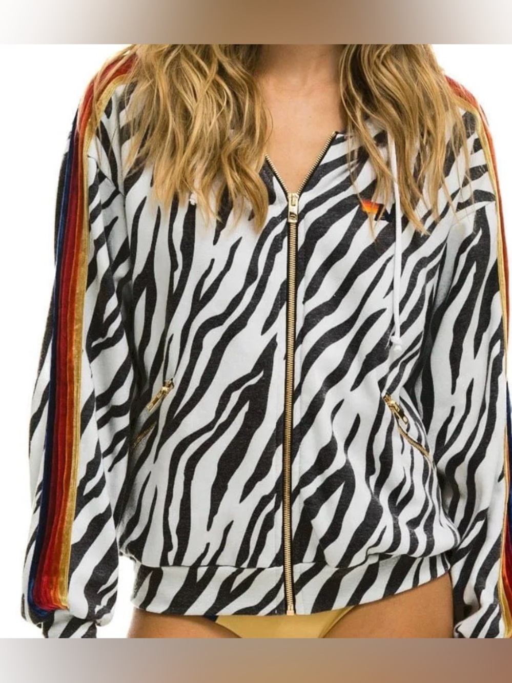 #585 NWT Classic Relaxed Zip Hoodie with Pockets - Zebra Sz Large